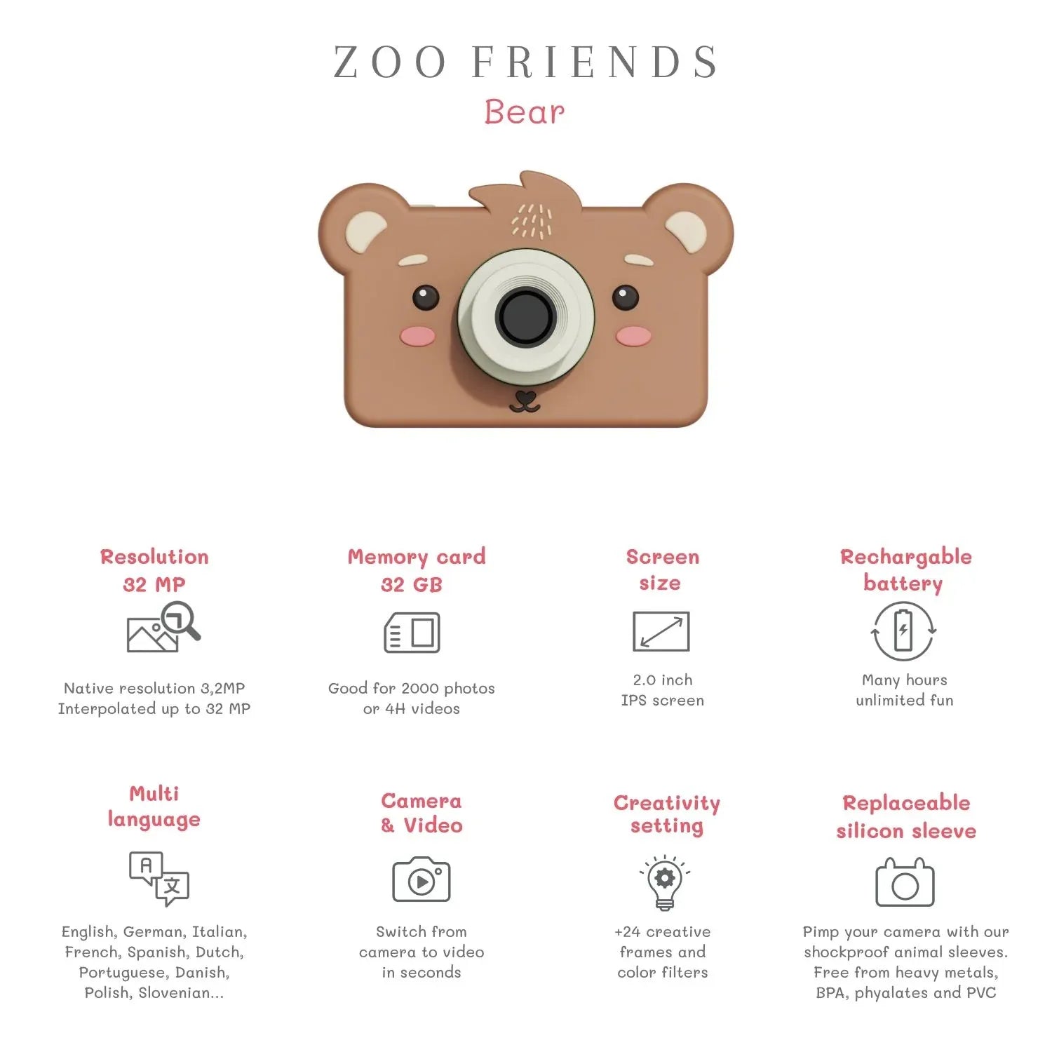 Kinder-Kamera C1 - Zoo Friends Bär