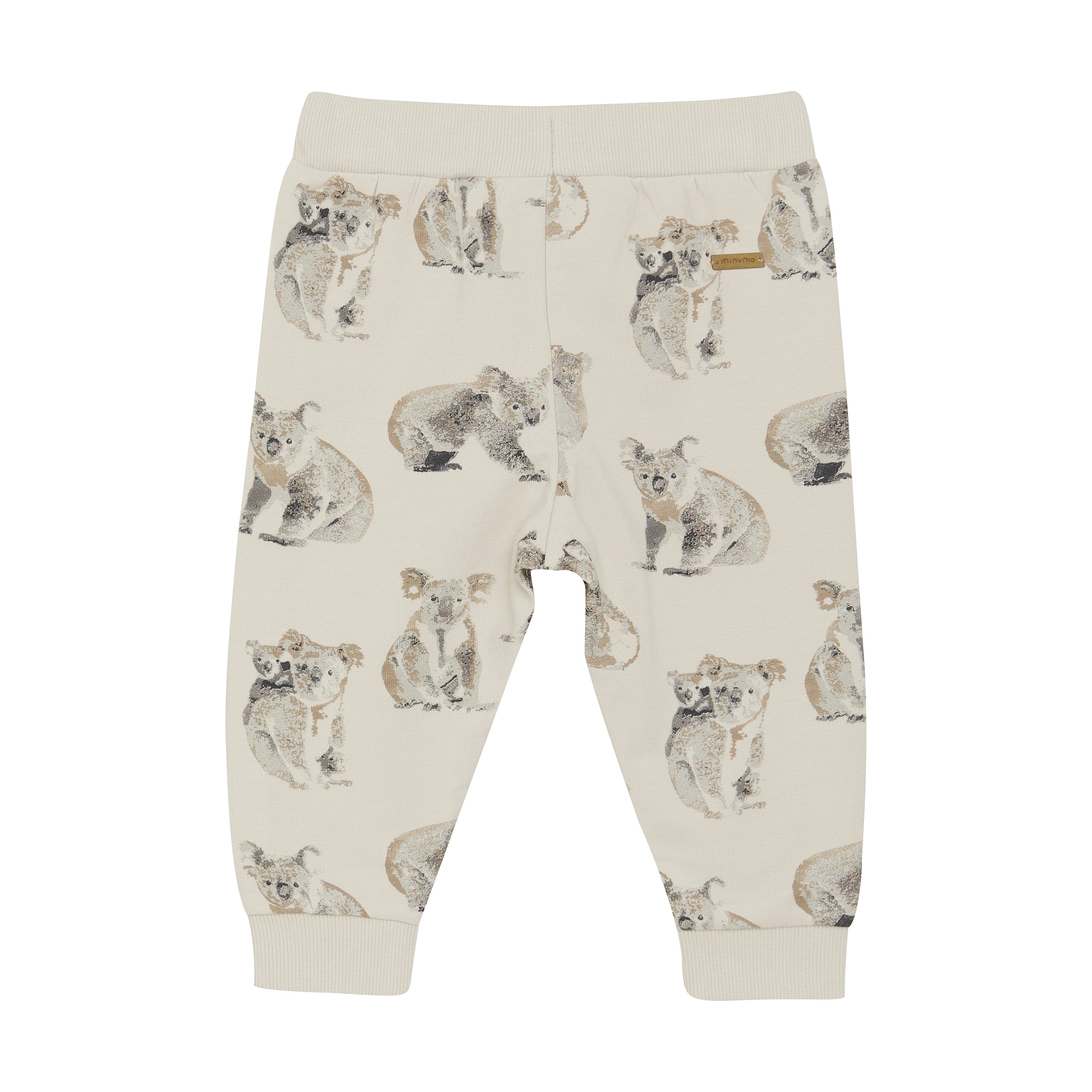 Die Minymo – Hosen-Leggings für Kleinkinder von Minymo mit verspieltem cremefarbenem Koala-Print haben einen elastischen Bund für mehr Dehnbarkeit und Komfort, gerippte Bündchen an den Knöcheln für eine gute Passform und erfüllen die Sicherheitsstandards OEKO-TEX® STANDARD 100.