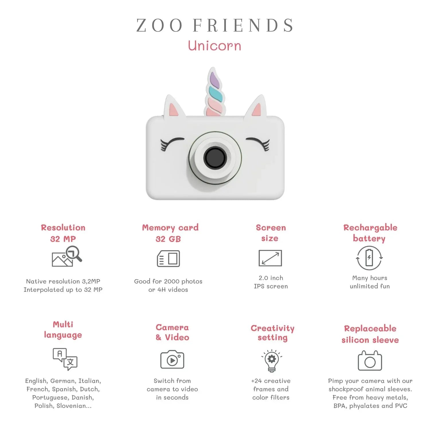 Kinder-Kamera C1 - Zoo Friends Unicorn