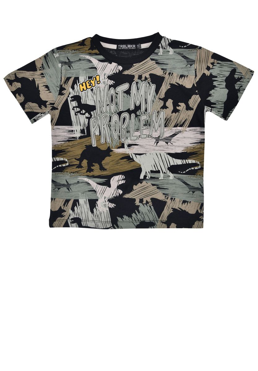 T-Shirt „Not my Problem“ – mit Dino-Print & cooler Stickerei