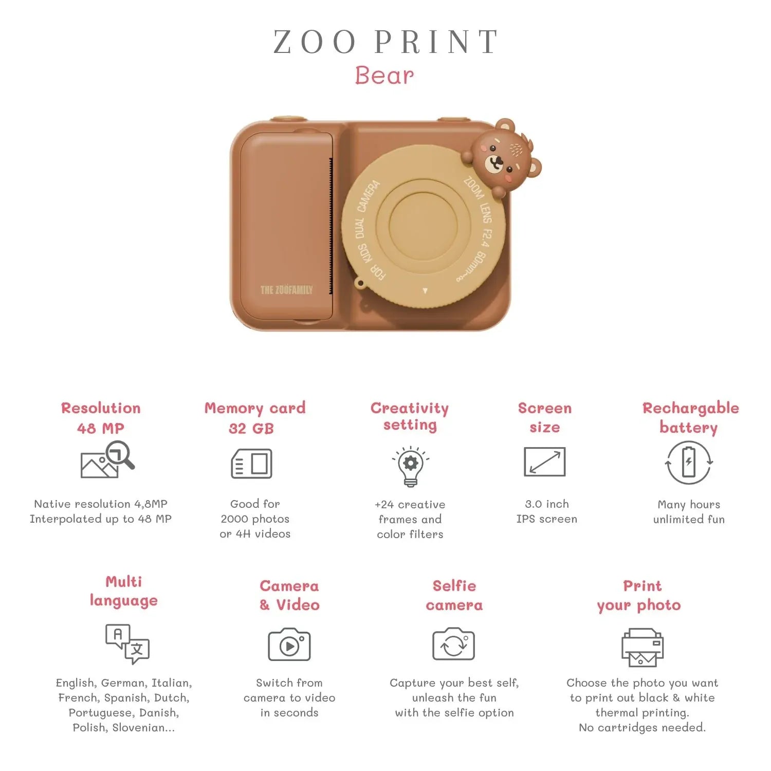 Kinder-Kamera  P2- Zoo Print Bär