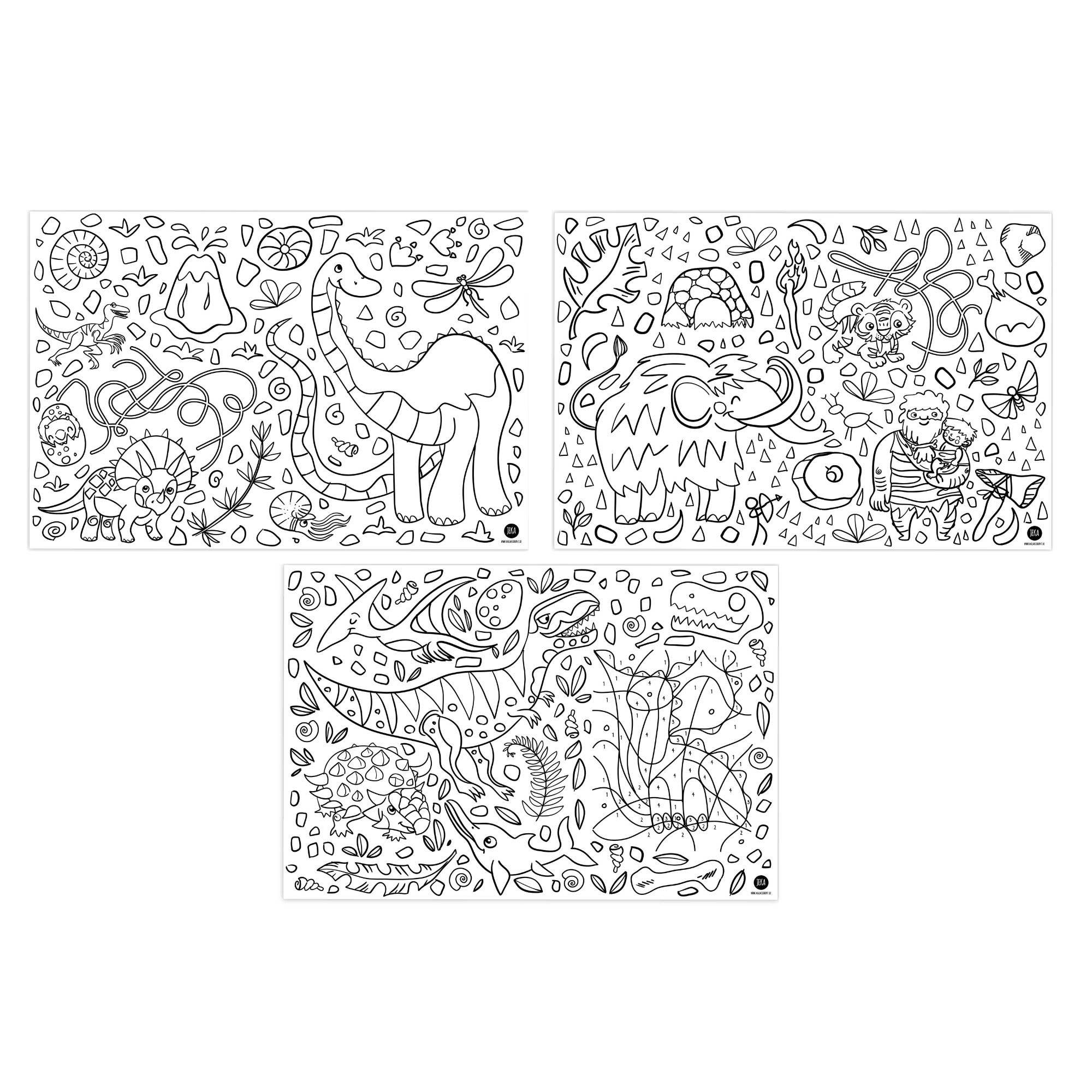 12 Platzsets zum Ausmalen Motiv Dino