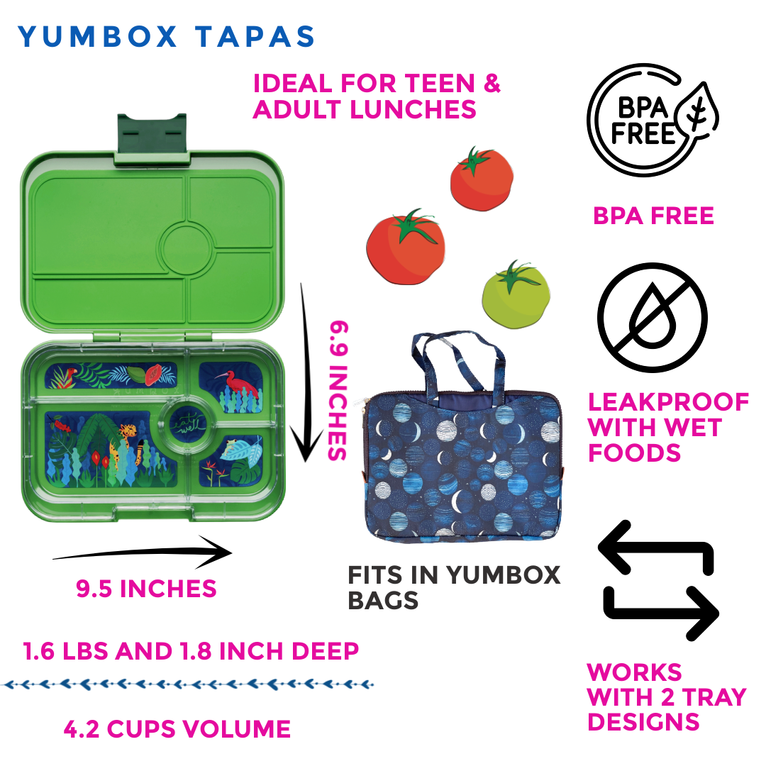 Auslaufsichere Yumbox Tapas - Jurassic Green, 5 Fächer grosse Grösse