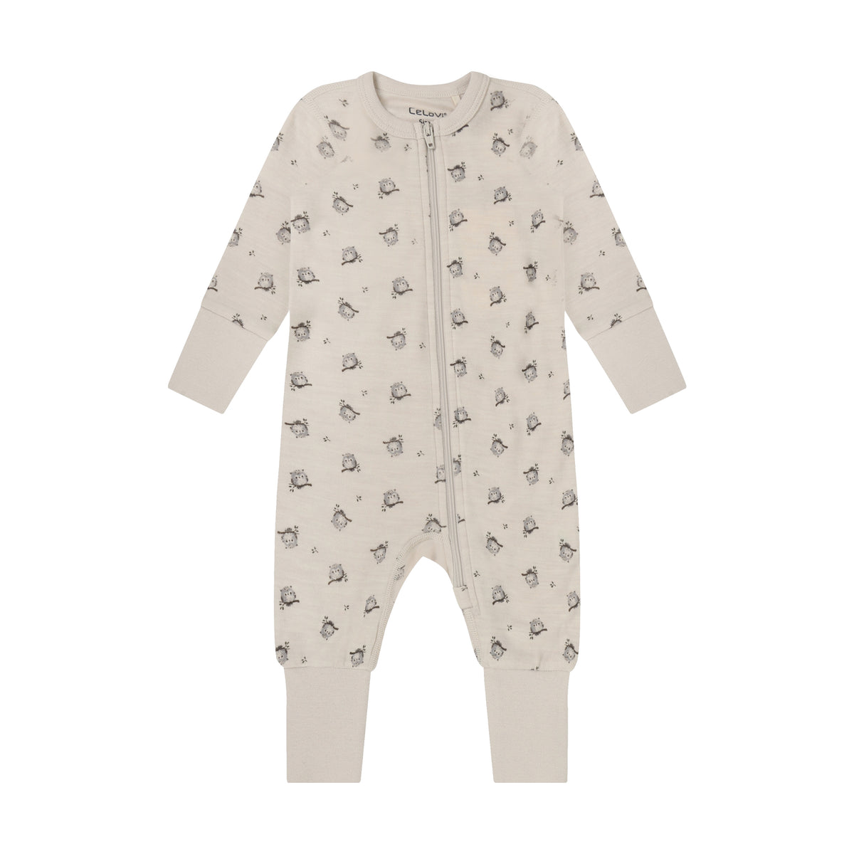 Winter Overall Langarm mit Allover-Print Wolle/Bambus – Braun Melange