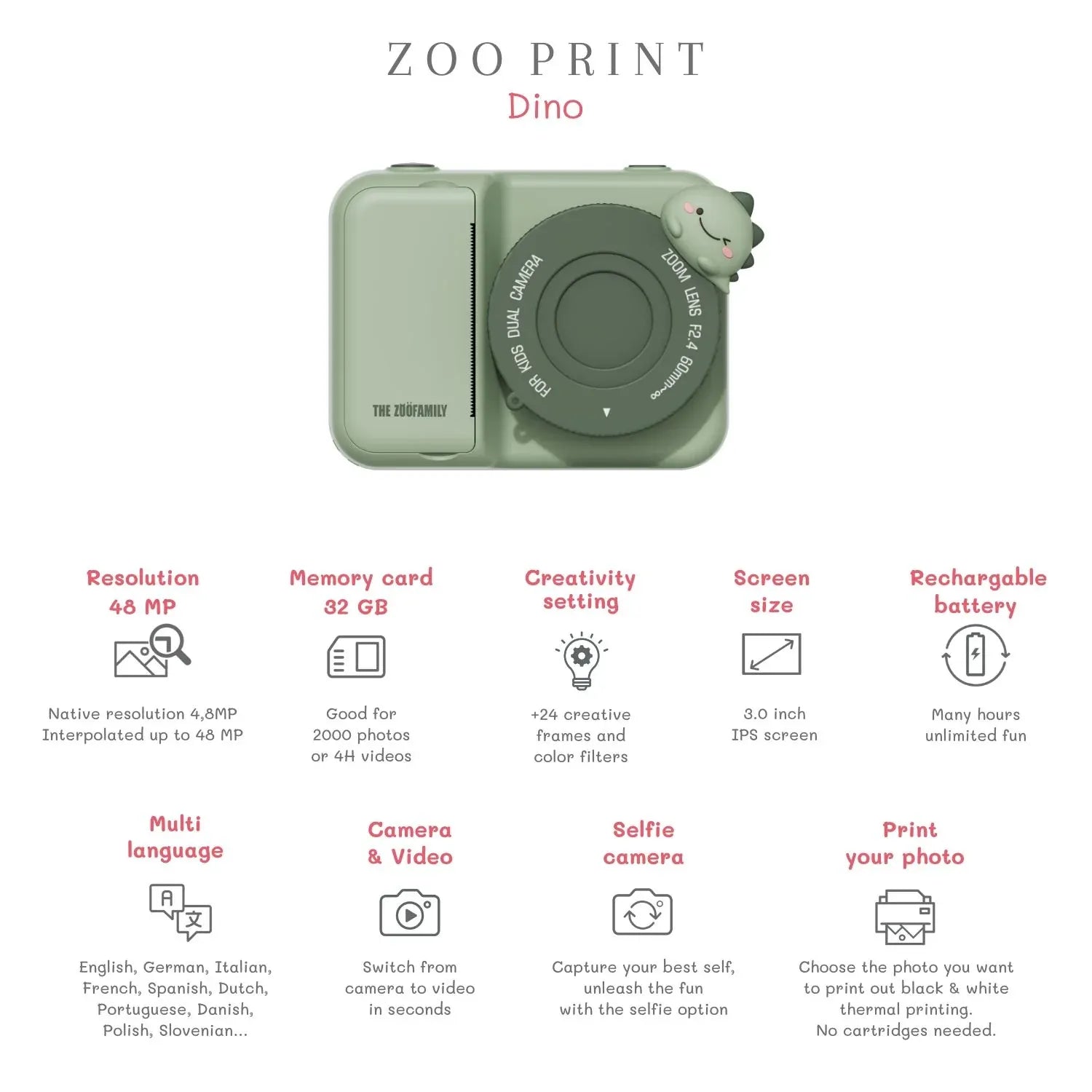 Kinder-Kamera  P2- Zoo Print Dino