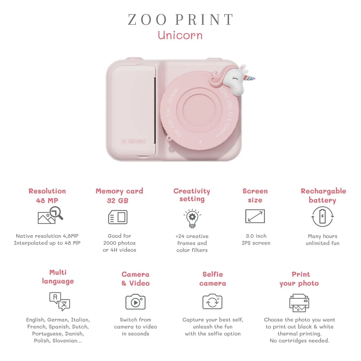 Kinder-Kamera  P2- Zoo Print Einhorn