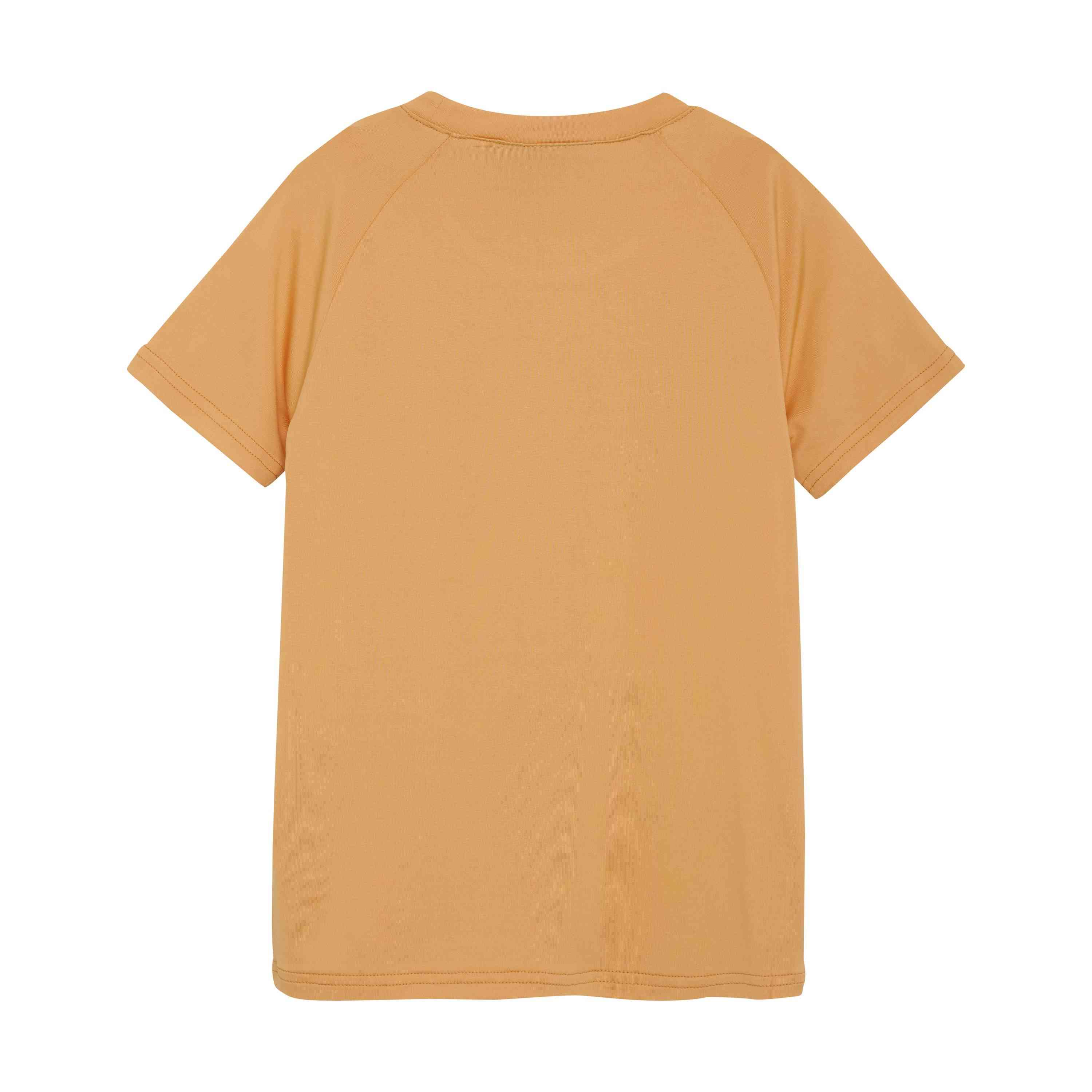 Abgebildet ist ein hellbraunes Color Kids - T-Shirt von der Rückseite. Das Color Kids T-Shirt hat kurze Ärmel und einen Rundhalsausschnitt, mit einem schlichten und schlichten Design; ideal für alle, die Wert auf Funktionalität legen im kinderartikelgeschäft in Brimensdorf.