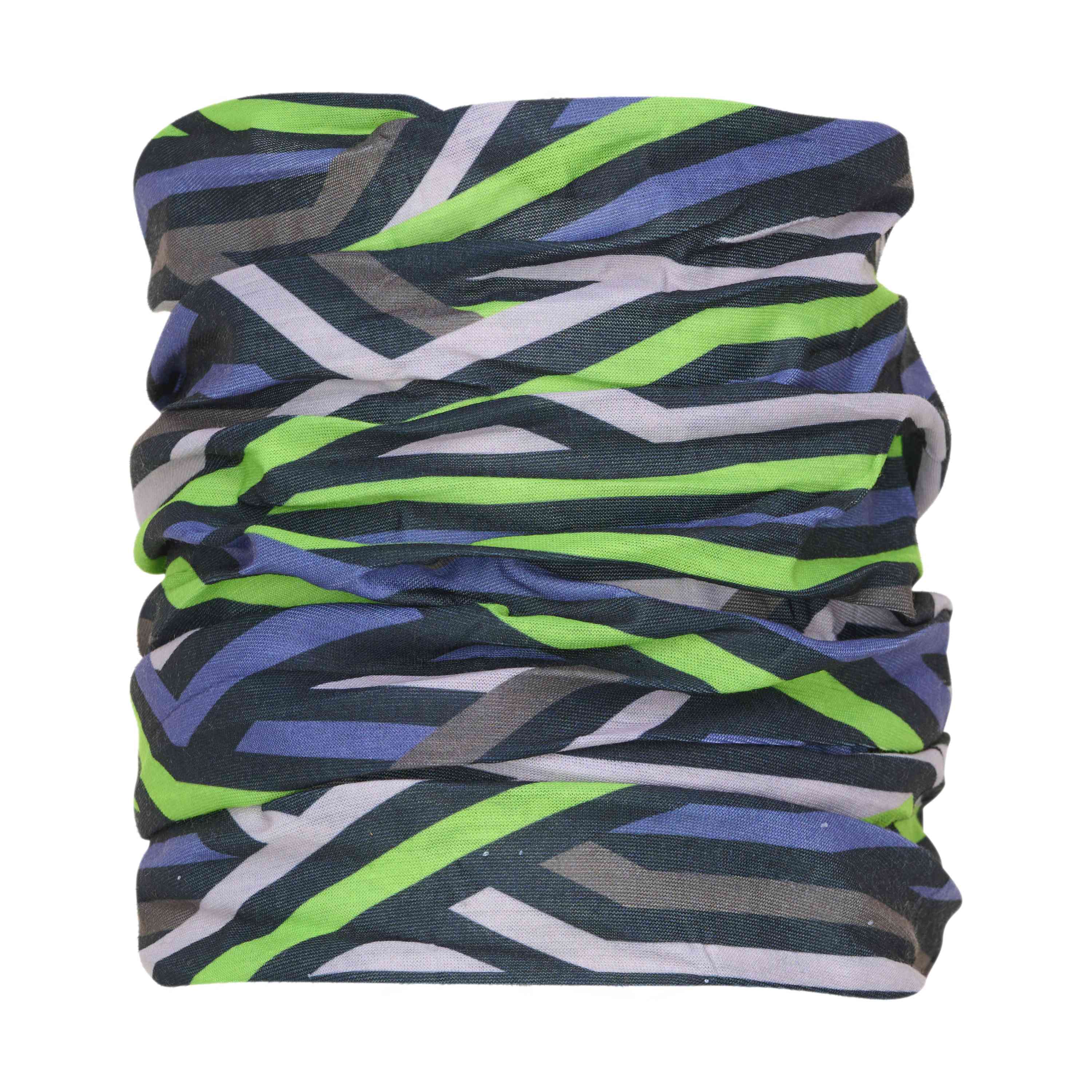 Hier folgt die Beschreibung des Color Kids - Neckwarmer - AOP von der Marke Color Kids: Ein farbenfrohes, elastisches Stirnband oder Nackentuch mit einem abstrakten geometrischen Muster in Schwarz-, Grün-, Weiss- und Blautönen. Der Stoff ist in einer röhrenförmigen Form gerafft und präsentiert das lebendige, kantige Design.